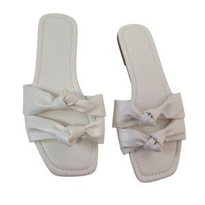 Women's Knot Design Double Strap Slide Sandals Square Open Toe Flats Size 8.5